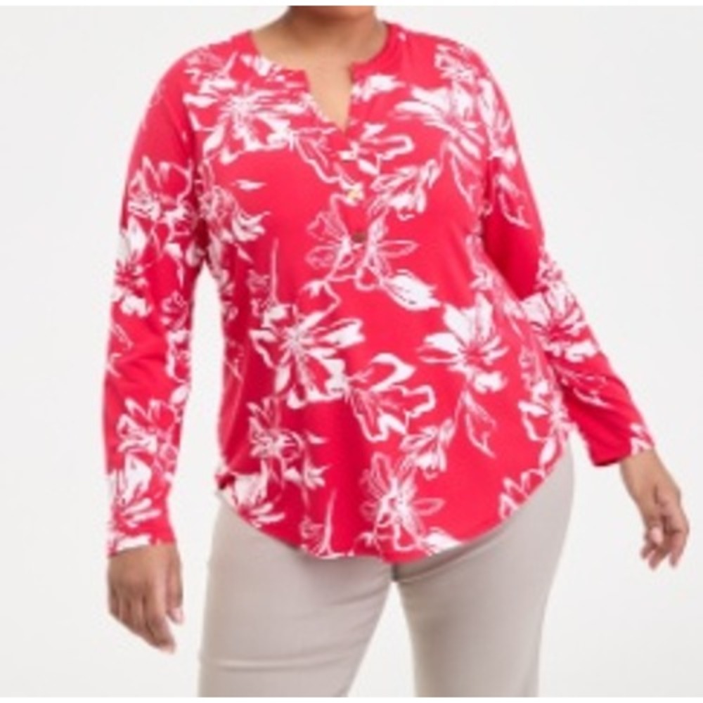 NWT Inc Concepts Women's Freya Bloom Pink Floral Tunic Long Sleeve Blouse 2X